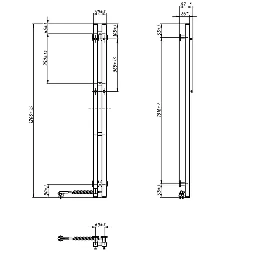 Електрична рушникосушка Navin Силует Квадро 90x1200 Sensor права, біла 12-228053-3680, Білий, Праве, Електронний - фото 8