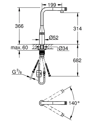Змішувач для кухні з висувним виливом Grohe Essence Smartcontrol 31615DC0, Нержавіюча сталь - фото 6