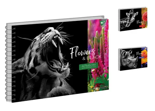 Альбом для рисования YES Flowers Black А4, 20 листов, 120 г/м², на спирали, гибридный лак - фото 2