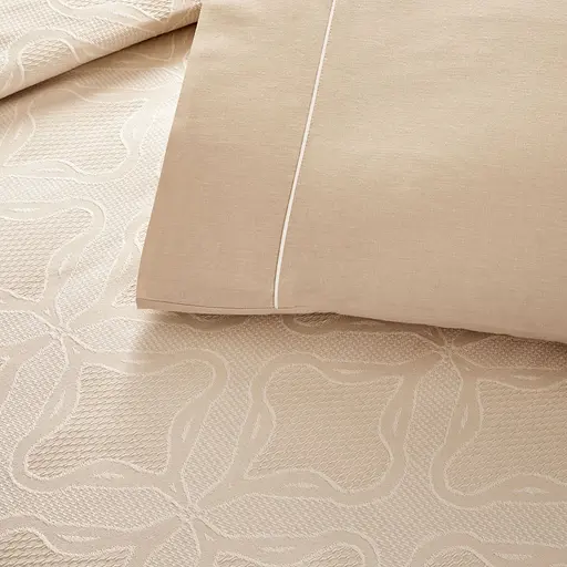 Постельное белье с жаккардовым покрывалом-пике Soleya Beige / простыня на резинке Tac pbe0051418 - фото 2