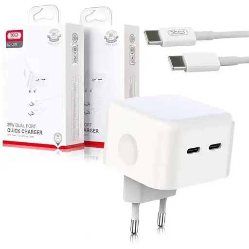 Мережевий зарядний пристрій XO L102 EU Dual type-C port 35 W Type-C to Type-C - фото 1