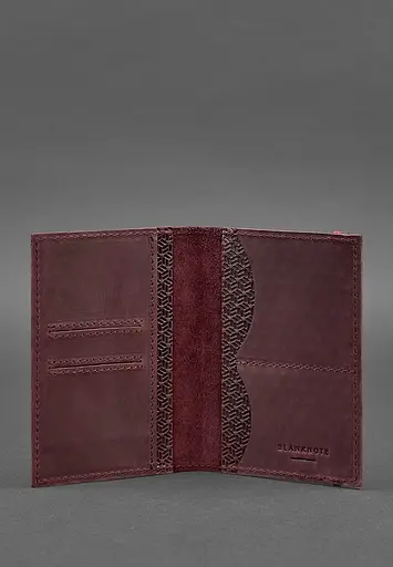 Шкіряна обкладинка для паспорта 2.0 бордова Карбон - фото 3