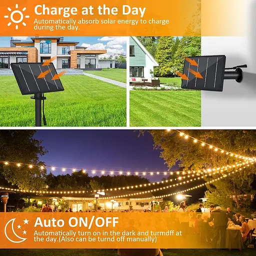 Bomcosy Сонячні зовнішні струнні світильники з дистанційним керуванням, 100-футові водонепроникні світильники для патіо G40 комерц - фото 5