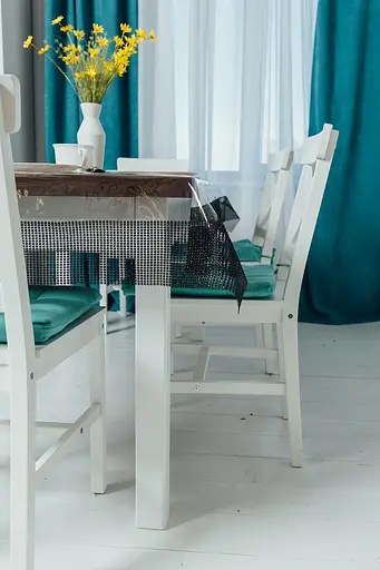 Скатертина силіконова з чорною стразовою стрічкою 210х190 см - фото 4