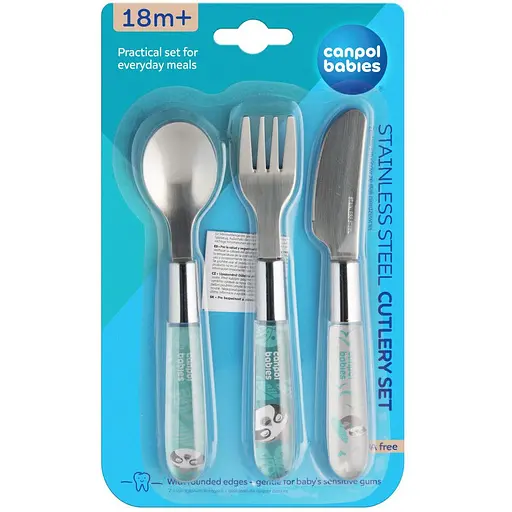 Набор столовых приборов Canpol babies Exotic Animals из нержавеющей стали синий (9/477_blu2) - фото 3