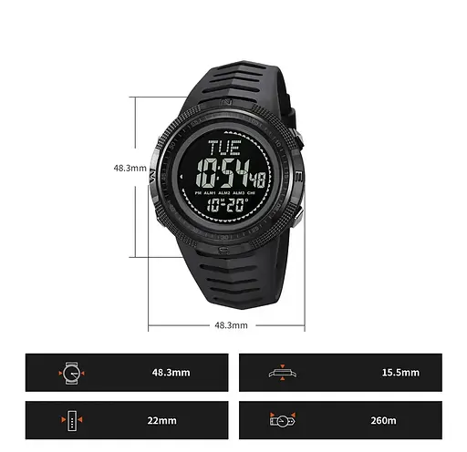 Годинник чоловічий спортивний з компасом Skmei 2147 Compass (Чорний з чорним циферблатом) - фото 10