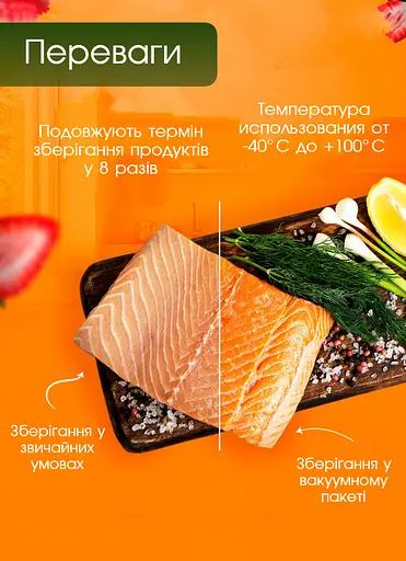 Пакети для вакуумування харчові в рулоні 20 х 500 для будь-яких типів вакууматорів
 - фото 7
