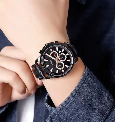 Чоловічий наручний годинник Skmei 2071 з ремінцем з еко-шкіри (Чорний) - фото 4