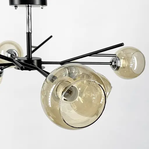 Люстра на 8 янтарных плафонах в черном корпусе Ø 85 см | Ст. 088N/8 BK+CH+AM | Line F - фото 2