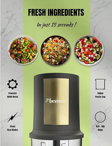 Электрический мультичоппер Bestron AKC200GP с двумя режущими лезвиями и емкостью 500 мл, большая импульсная кнопка, 3000 об/мин - фото 4
