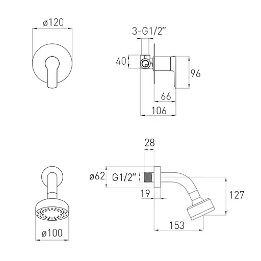 Душова система прихованого монтажу Volle Libra SET20220107, Хром - фото 2