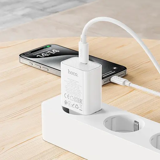 Адаптер мережний HOCO Type-C to Type-C Benefit single port charger set C143A |1Type-C, 3A/20W, PD/QC| - фото 2