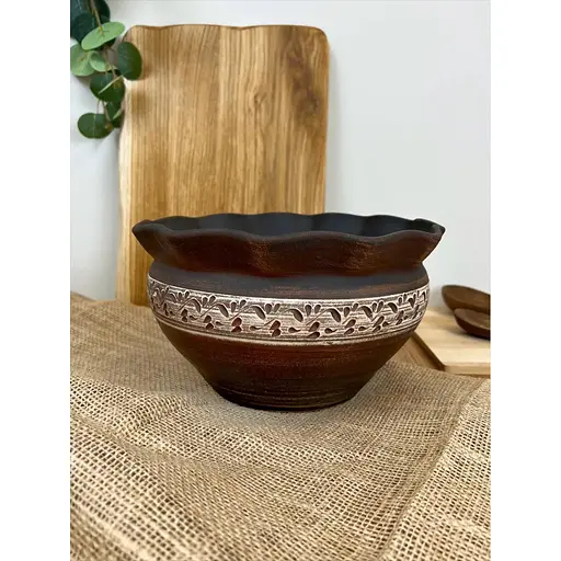 Макітра хвиля 2.5 літра керамічна (глиняна) різьблена ангоб