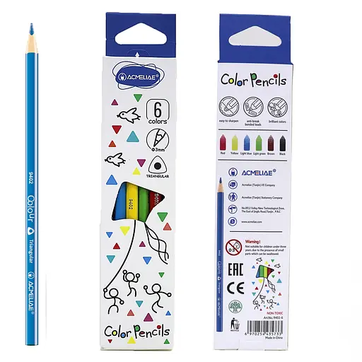 Карандаши цветные Acmeliae, 6 цветов, треугольный корпус, 3 мм