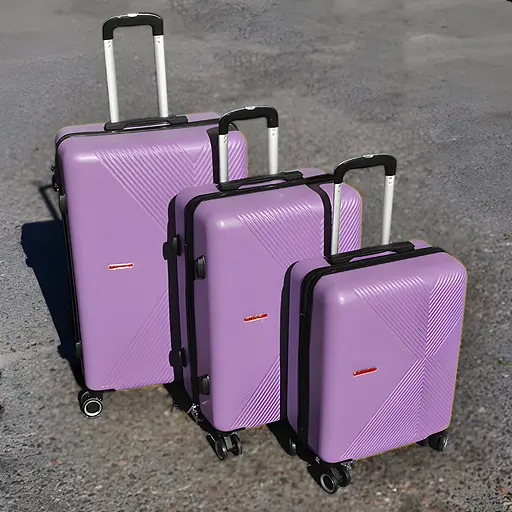 Набор чемоданов 3в1 пластик с кодовым замком и телескопической ручкой сиреневый (603) - фото 2