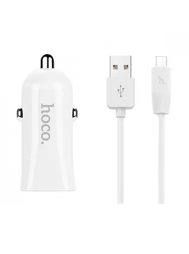 Автомобільний Зарядний пристрій 2USB Hoco Z12 White з кабелем USB-Lightning iPhone 6 2.4A - фото 1