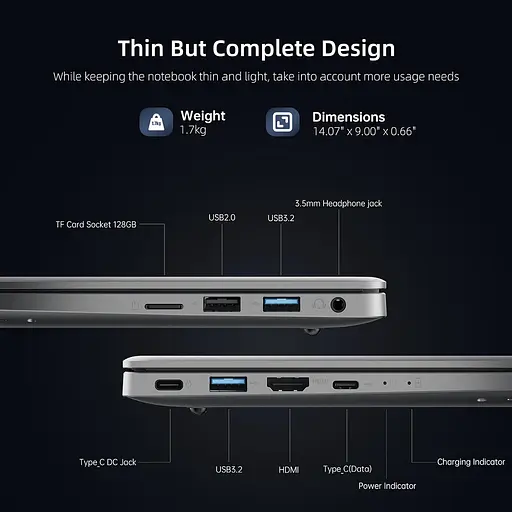 Ноутбук ACEMAGIC Alder Lake-N97 3.6 GHz, IPS 1080P, 16GB DDR4, 512GB, Windows 11 Pro, Carcasa metalica, Wi-Fi, BT5.0 - фото 4