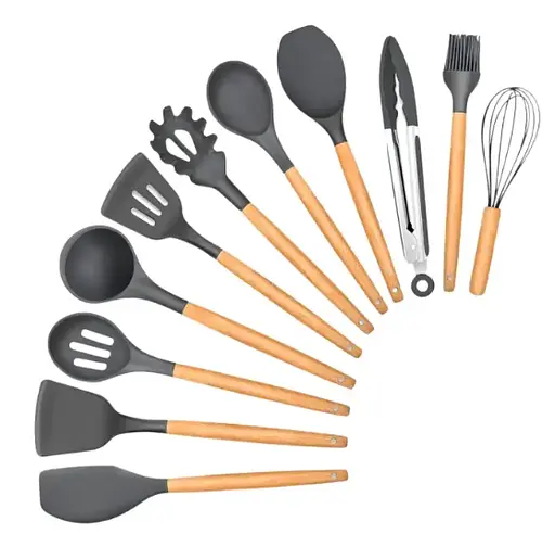 Набір кухонного приладдя ZP-053 на стійці 12 предметів сірий - фото 2