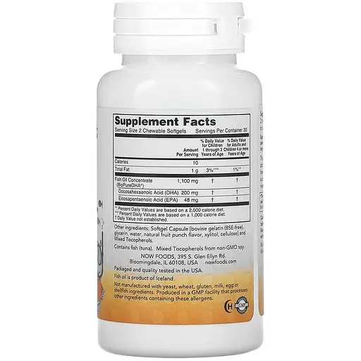 Набір: риб'ячий жир для дітей Now Foods Kid's DHA з фруктовим смаком 100 мг 60 капсул + риб'ячий жир Now 500 мг 60 желатинових капсул - фото 3