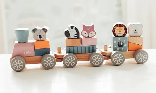 Дерев'яний поїзд Viga Toys PolarB зі Звірятами 44015 Конструктор поїзд - фото 4