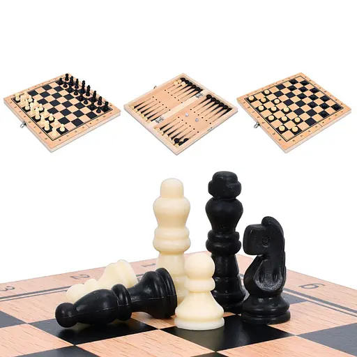 Набір настільних ігор "Шахи 3 в 1" MQ005 дерев'яні - фото 2