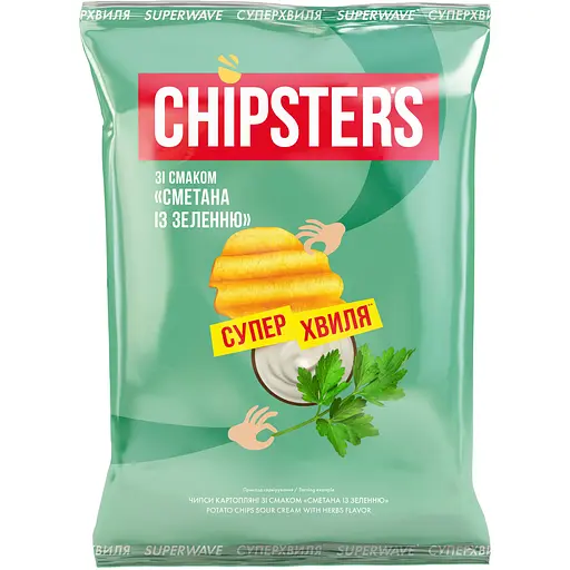 Чипсы картофельные  Chipster's Сметана и зелень большая волна со вкусом 95 г - фото 1
