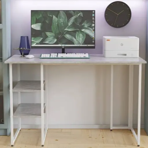 Стол письменный Кевин Ferrum-decor 75x140x70 Белый металл ДСП Бетон 32 мм (FRD-106577)