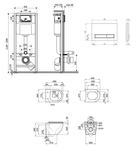 Набір Q-tap Nest 4 в 1 підвісний унітаз Robin Ultra Quiet 490x365x325 + комплект інсталяції QT1333046EUQW45147 - фото 7