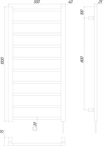 Электрический полотенцесушитель Kosser Лофт 1000x500 ER тайм. черный ДЛФ03ER, Черный матовый, Правое - фото 5