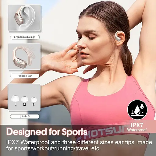 Бездротові спортивні навушники HD65 із зарядним кейсом і мікрофоном Bluetooth навушники для спорту Рожевий - фото 5