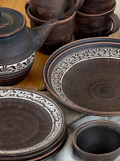 Набор керамической (глиняной) посуды на 4 человек Ангоб - фото 4