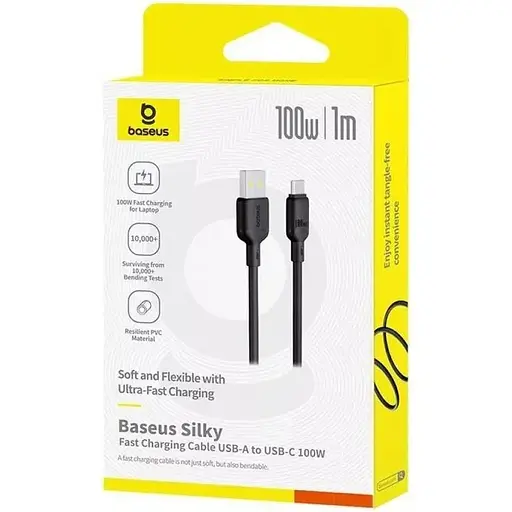 Кабель Baseus Silky Series USB-A to USB-C 100W 1m Black (P10377703113-00) [155534] - фото 5