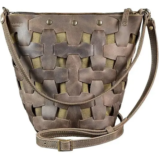 Шкіряна плетена жіноча сумка Пазл M темно-коричнева Crazy Horse - фото 1