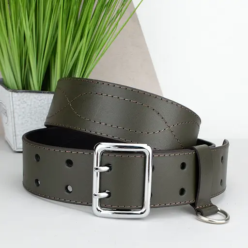 Ремень мужской кожаный широкий зеленый JK-5080 (120 см) - фото 1