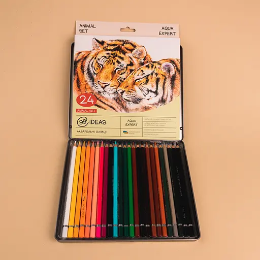 Набір олівців акварельних 99IDEAS "Aqua Expert" 24 кольори, Animal Set, металева коробка, 99AE-24ANIM - фото 4
