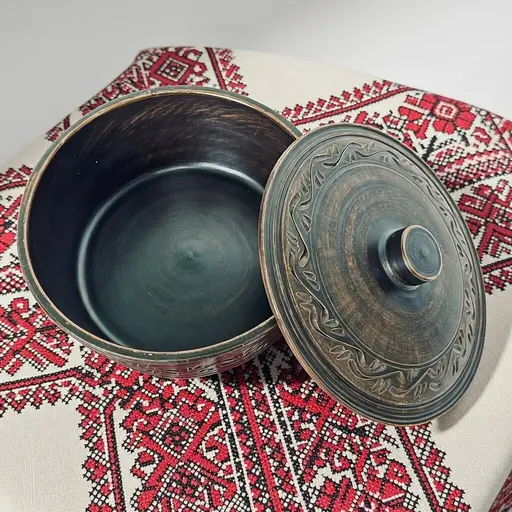 Котел из красной глины 3л Декор и ручками молоченная керамика Украинская глиняная посуда  - фото 8