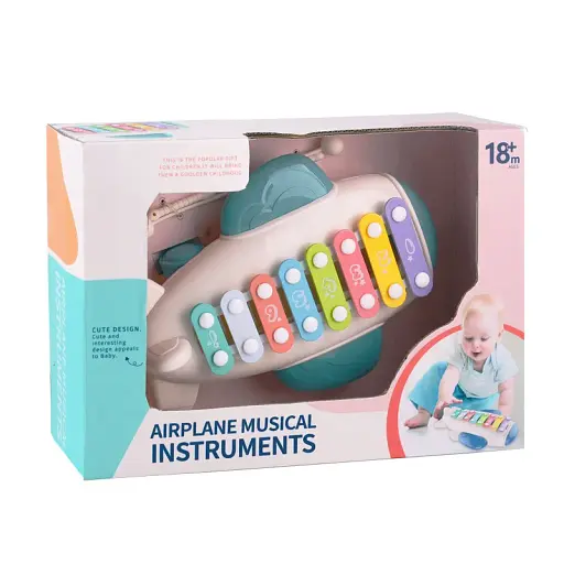 Игрушечный ксилофон 668-156-2 «Самолёт» - с ударными палочками, в подарочной коробке,синий - фото 2