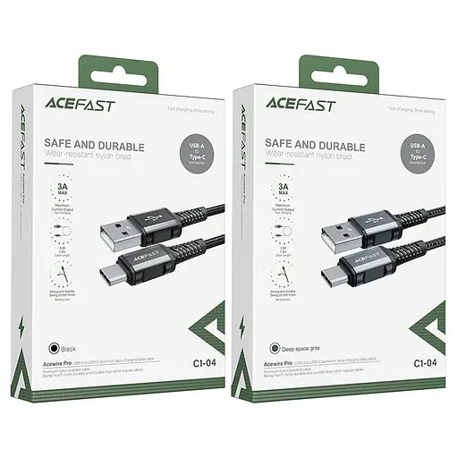 Кабель Acefast C1-04 USB to Type-C 3A 1.2 м nylon aluminum connectors чорний - фото 2