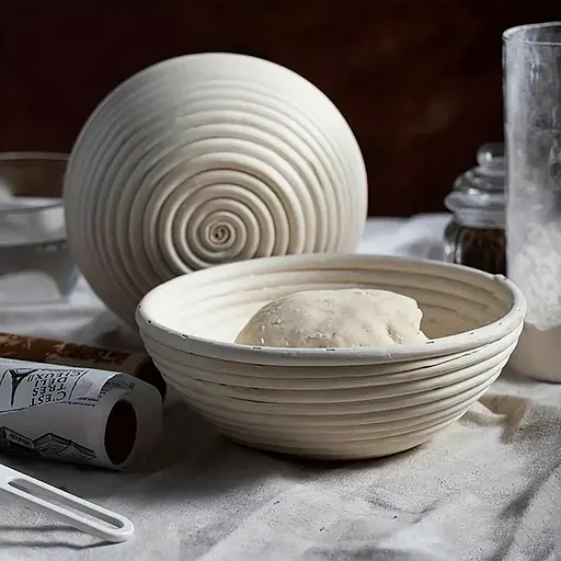 Набір із двох кошиків для вистоювання тіста хліба з натурального ротанга з тканинним чохлом (діаметр 20 см), Kitchen Master Бежевий 87529 - фото 6