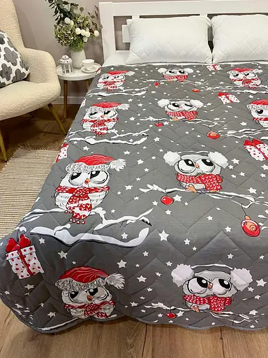 Дитяче покривало-ковдра полуторне 150 х 210 см  Сови Сірий