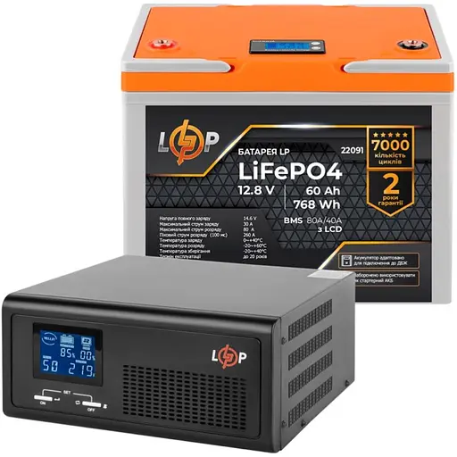 Источник бесперебойного питания (ИБП) LogicPower B1000 + LiFePO4 батарея 12.8V - 60Ah BMS 80A/40A LCD (24830) [110207]