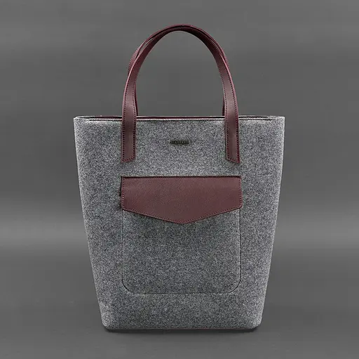 Фетрова жіноча сумка Шоппер D.D. з шкіряними бордовими вставками - фото 8