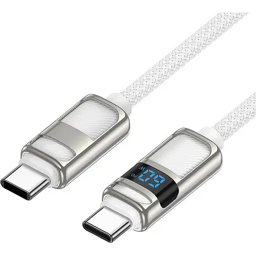 Кабель Hoco U137 Line 60W charging data cable with display Type-C to Type-C Білий