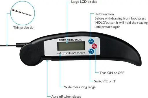 Цифровий термометр Henweit Food Миттєве зчитування Складаний нержавіючий зонд Супер швидкий безпечний для м'яса Барбекю - фото 3