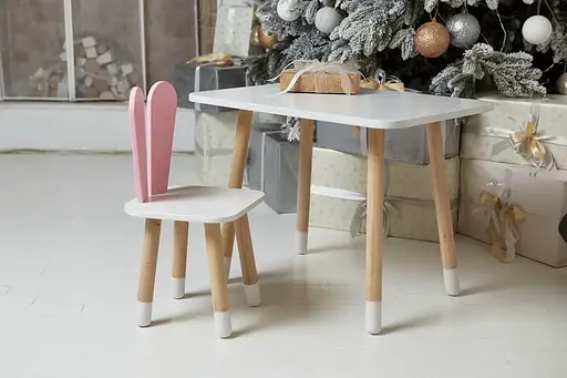 Дитячий прямокутний столик (Білий) та стільчик Зайчик (Рожевий) - фото 8