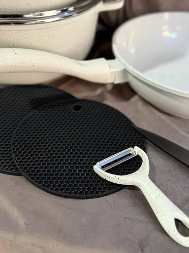 Набор кухонной посуды Edenberg EB-8185 литой алюминий 21 предмет с трехслойным мраморным покрытием Бежевый - фото 2