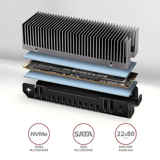Радиатор з пасивним охолодженням для накопичувачив AXAGON CLR-M2XT heatsink for M.2 SSD - фото 3