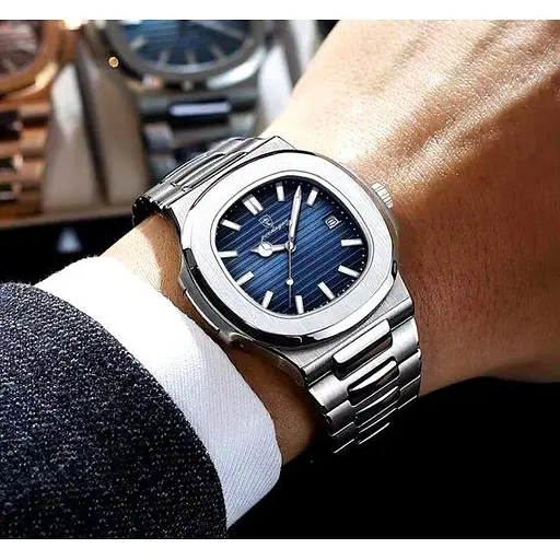 Мужские наручные часы Poedagar Great (Серебристые с синим) - фото 4