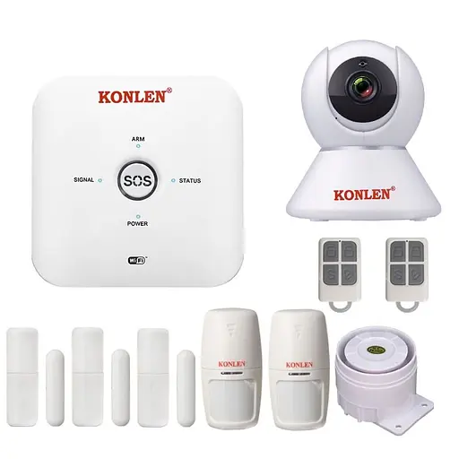 GSM WiFi сигналізація KONLEN TUYA MAXI, повний комплект для дому та офісу + WiFi 1080p камера. Подвійний захист! (100617)
