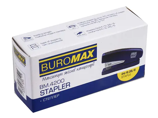 Степлер пластиковый, до 20 листов, скобы №24, 26, черный, BM.4200-01